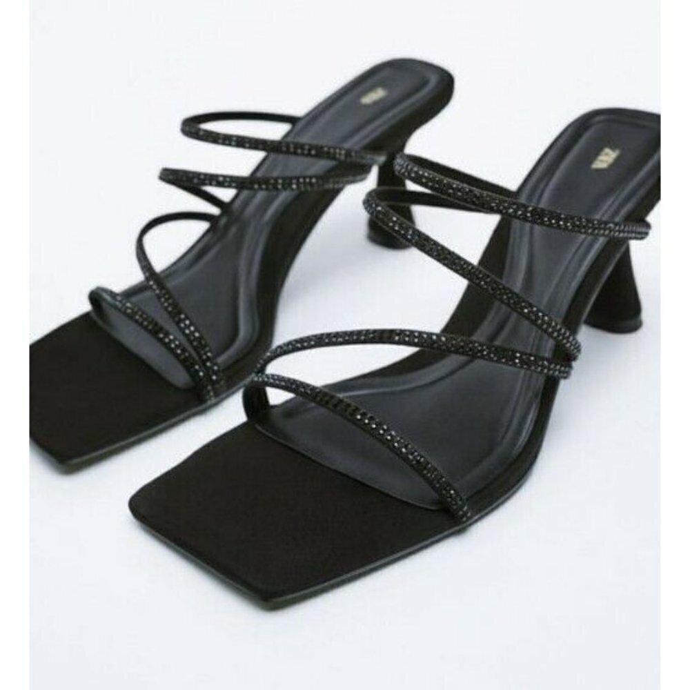 ZARA NEW WOMAN SS22 HEELED SANDALS WITH RHINESTONE STRAPS REF:2318/910/ 040 sz 9 - Picture 3 of 7